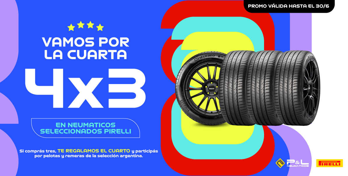 Promo 4X3 en neumáticos seleccionados Pirelli - Aprovechá hoy mimo